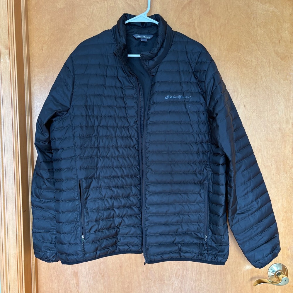 Eddie Bauer men's Black Lightweight goose Puffer Jacket Full Zip Insulated L